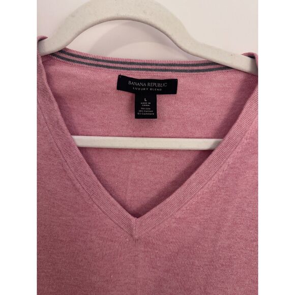 Banana Republic Silk Cotton Cashmere Pink V-Neck Sweater Size L VGUC Luxury - Picture 1 of 4